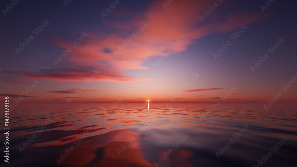 Obraz premium A beautiful sunset over the surface of the ocean.