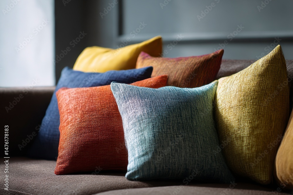 Soft decorative pillows on sofa in room