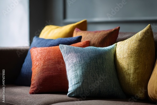 Obraz na płótnie Soft decorative pillows on sofa in room w salonie