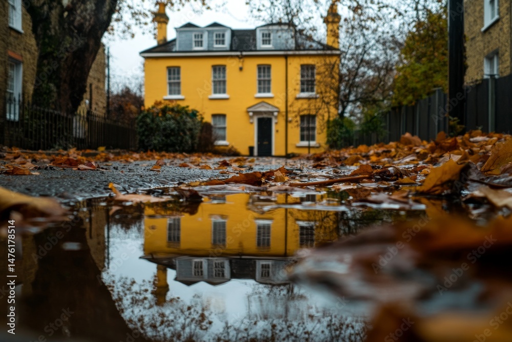 Fototapeta premium Autumnal Reflection of a Yellow House
