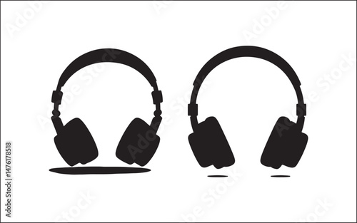 headphones isolated on white microphone musician, silhouette, vector, microphone, drummer, group, music, disco, man, rock music, people, music festival