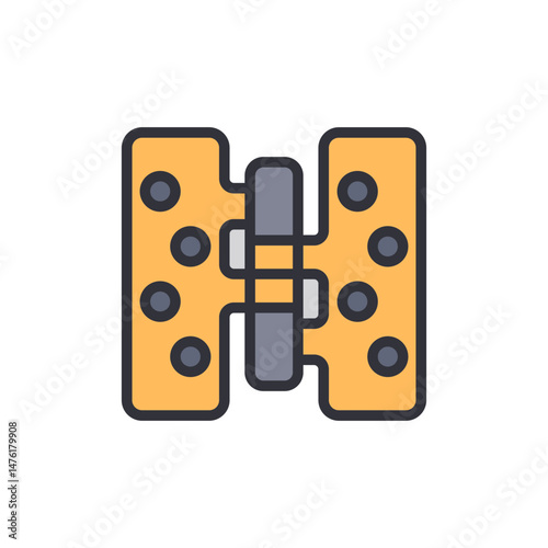 Stylized Golden Hinge Illustration With Symmetric Design And Fasteners