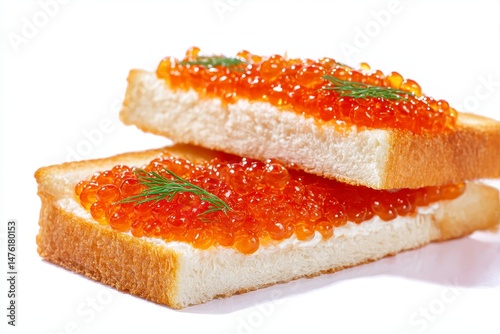 Obraz na płótnie Tasty sandwiches with red caviar isolated on white w salonie