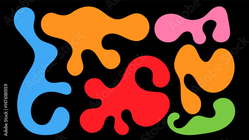 Colorful organic shapes in irregular forms against a black background