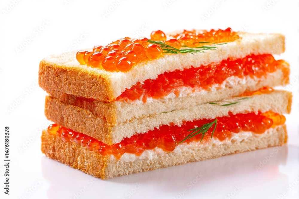 Tasty sandwiches with red caviar isolated on white