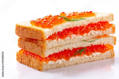Obraz na płótnie Tasty sandwiches with red caviar isolated on white w salonie