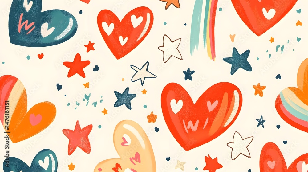 Colorful heart and star pattern design. Colorful heart and star pattern design.