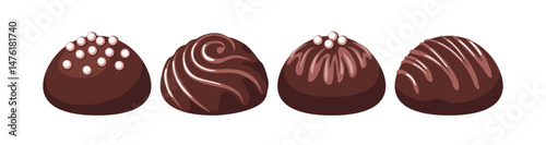 Chocolate candy collection. Vector cartoon flat illustration. Sweet food icons.