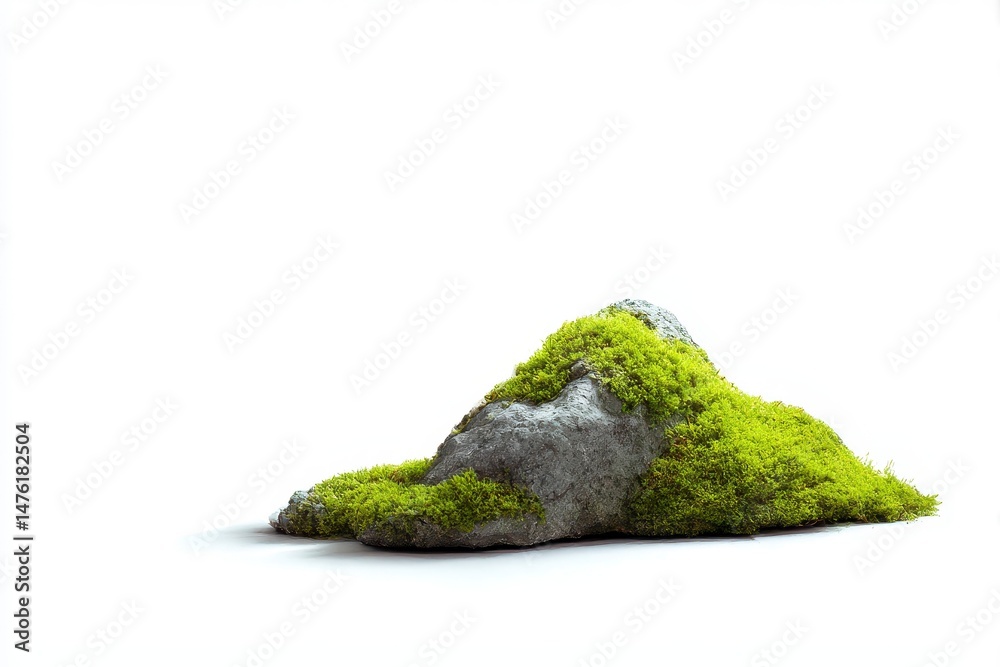Green moss on stone isolated on white