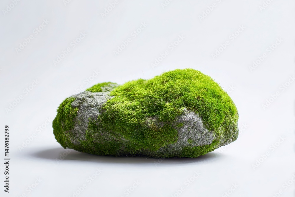 Green moss on stone isolated on white