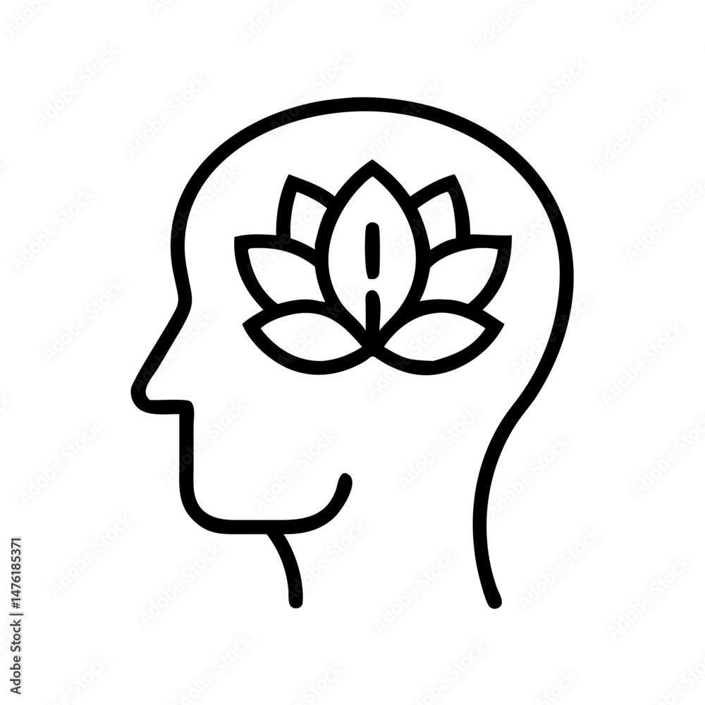 Obraz premium Mindfulness Concept with Lotus Flower in Human Head Silhouette