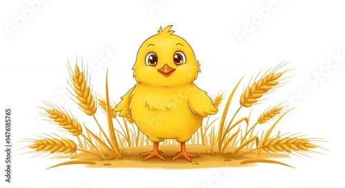 Cute chick with wheat illustration