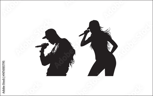 silhouette of a woman with a bag microphone musician, silhouette, vector, microphone, drummer, group, music, disco, man, rock music, people, music festival