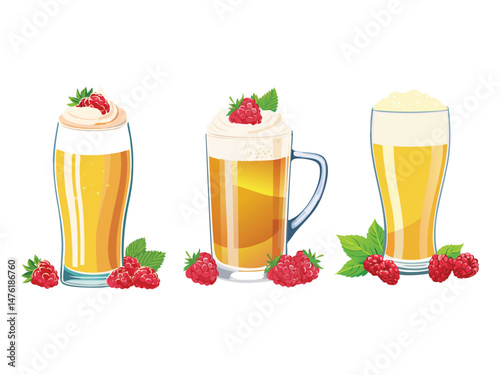 vector illustration of a Berliner Weiße (Wheat Beer Served with Raspberry or Woodruff Syrup)