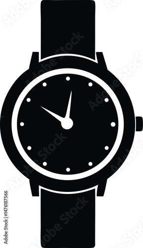 Classic hand watch silhouette vector, fashion watch silhouette,  hand watch icon vector