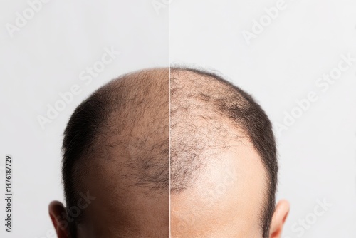 Obraz na płótnie Man suffering from baldness on white background, closeup. Before and after treatment, collage w salonie