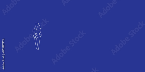 The outline of a large torch symbol made of white lines on the left. 3D view of the object in perspective. Vector illustration on indigo background