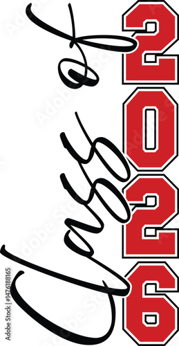 Class of 2026 vector illustration made in Illustrator. Vertical design with script and block numbers.