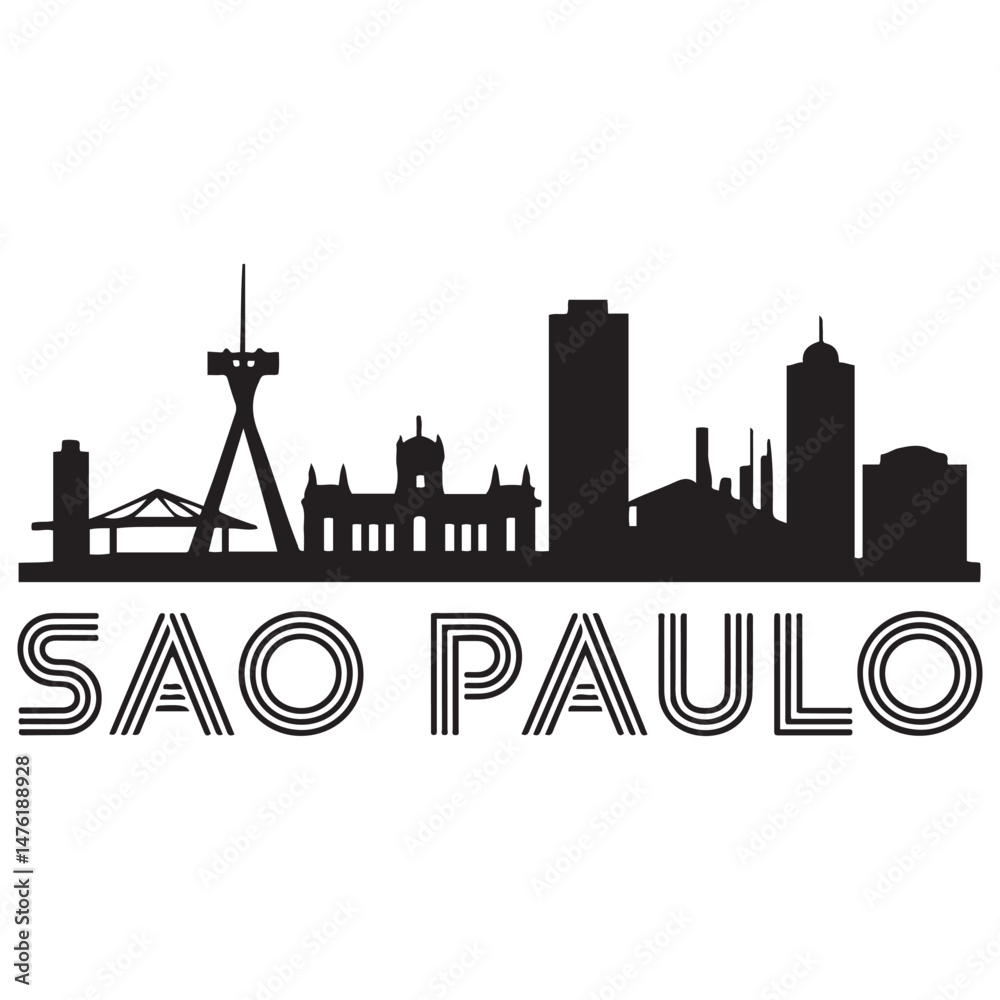 Fototapeta premium Vector Sao Paulo skyline. Travel Sao Paulo famous landmarks. Business and tourism concept for presentation, banner, web site Vector Black silhouette. with white background