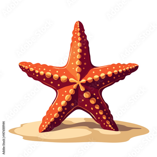 Vibrant sea star resting on sand, surreal pop art design