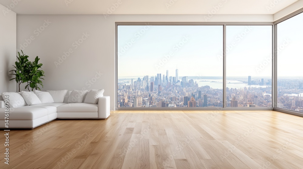 Fototapeta premium Modern penthouse living room with city views
