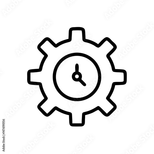 Clock Gear Icon – Time Settings Line Symbol Vector Illustration