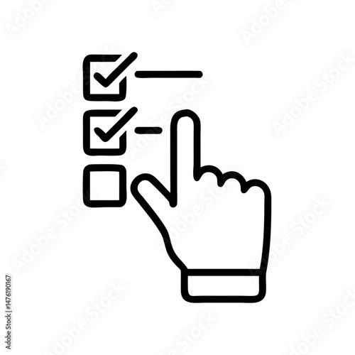 Check List with Hand Click Icon – Task Selection Outline Symbol Vector