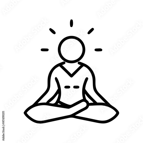 Meditation Icon – Minimal Yoga Pose Line Symbol for Wellness and Mindfulness Concepts