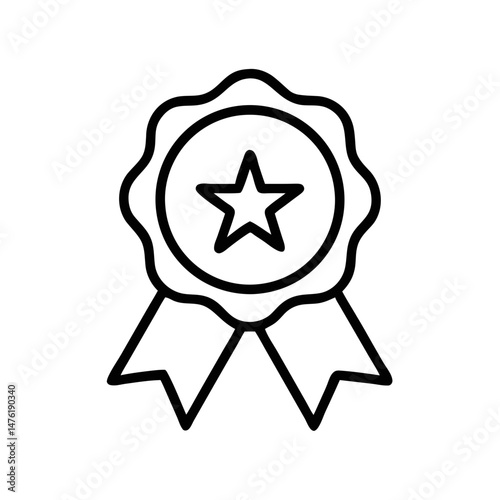Award Badge Icon – Line Style Medal with Star for Achievement and Recognition