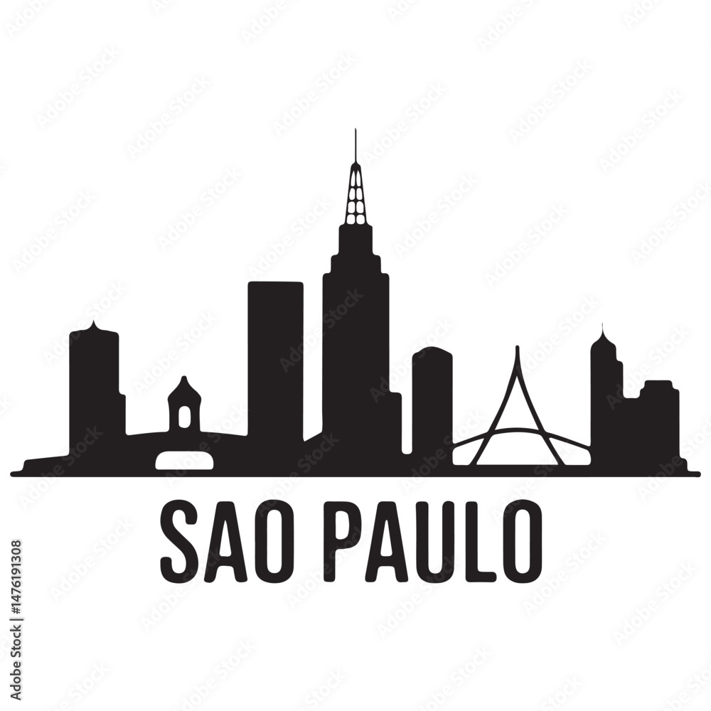 Fototapeta premium Vector Sao Paulo skyline. Travel Sao Paulo famous landmarks. Business and tourism concept for presentation, banner, web site Vector Black silhouette. with white background