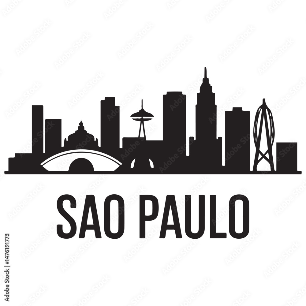 Fototapeta premium Vector Sao Paulo skyline. Travel Sao Paulo famous landmarks. Business and tourism concept for presentation, banner, web site Vector Black silhouette. with white background