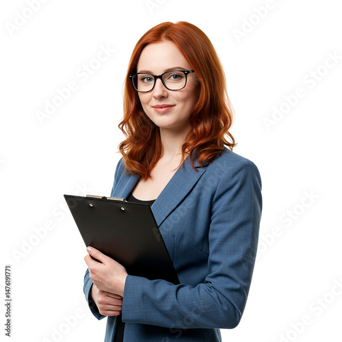 Focused Female Executive with Writing Pad Looking Aside Portrait Serious Contemplation Information Analysis
