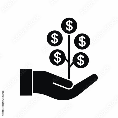 Dollar Growths In Human Hand icon silhouette vector illustration