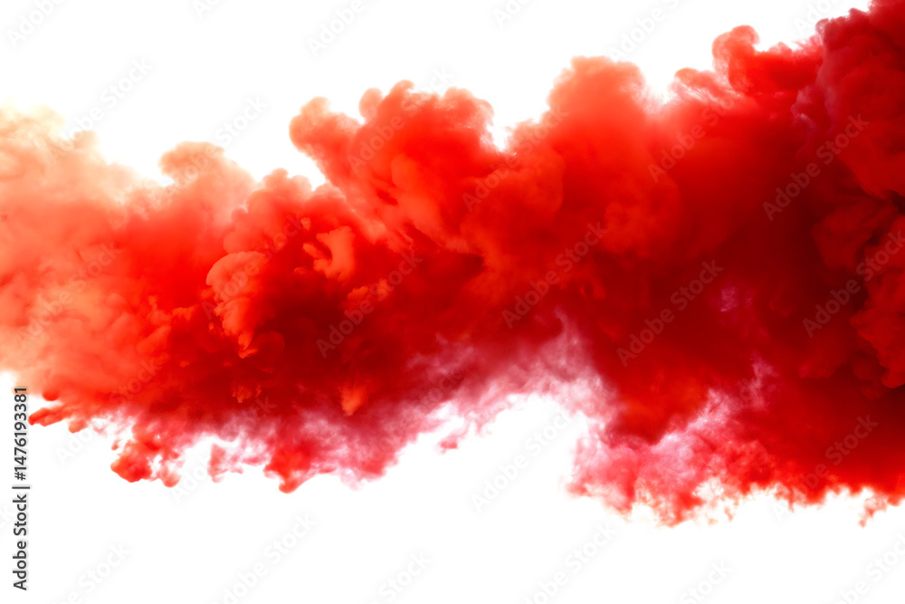 Fototapeta premium Red smoke plume isolated on the white background. PNG