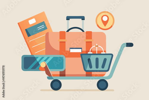 compact shopping cart icon travel items suitcase