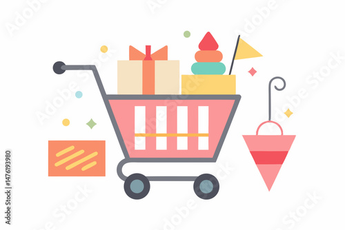 flat shopping cart icon festive decorations