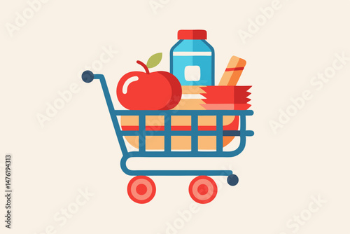 shopping cart with picnic essentials