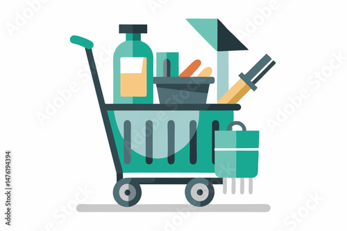 shopping cart with cleaning items