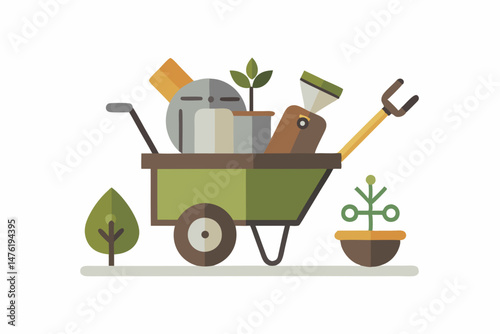 cart with garden tools