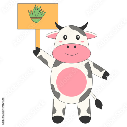 Illustration of Cute Cow. Vector Cartoon Character on White Background.