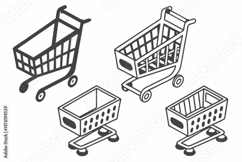 isometric shopping cart icon set
