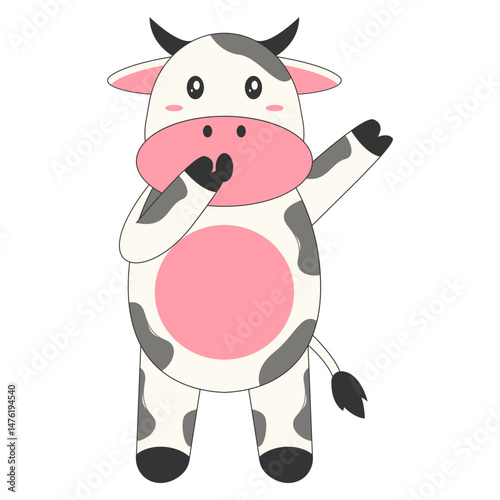 Illustration of Cute Cow. Vector Cartoon Character on White Background.