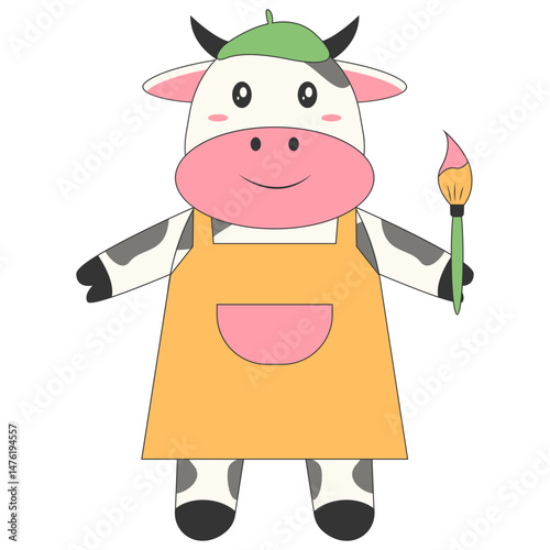 Illustration of Cute Cow. Vector Cartoon Character on White Background.