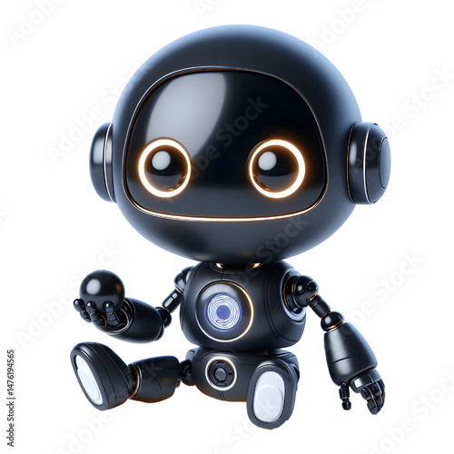 3D Cute black robot AI isolated on white background