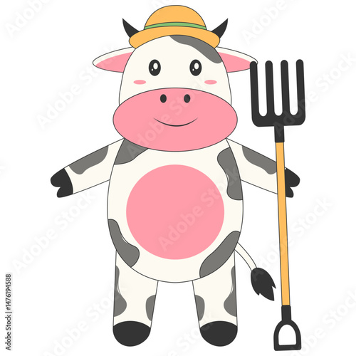 Illustration of Cute Cow. Vector Cartoon Character on White Background.
