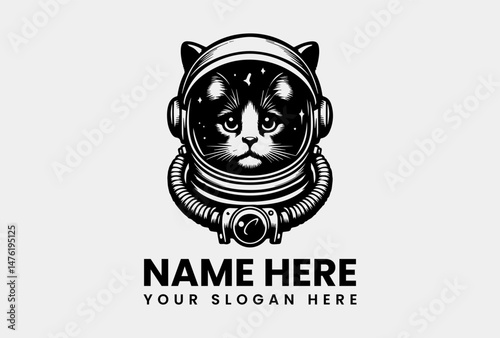 Detailed Space Cat with Helmet Silhouette Vector Logo Playful Animal Motif