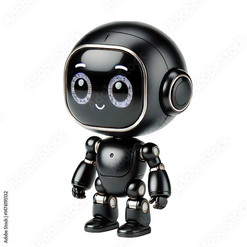 3D Cute black robot AI isolated on white background