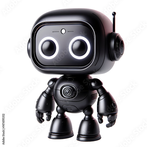 3D Cute black robot AI isolated on white background