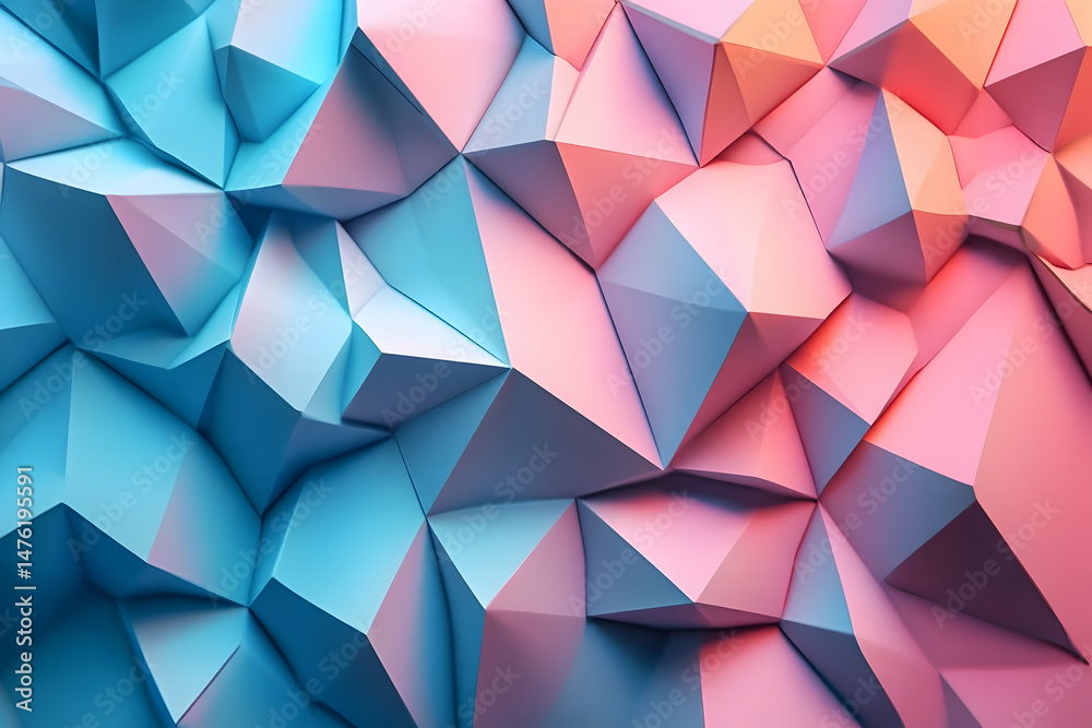 Fototapeta premium Abstract geometric shapes in blue and pink form a textured surface.
