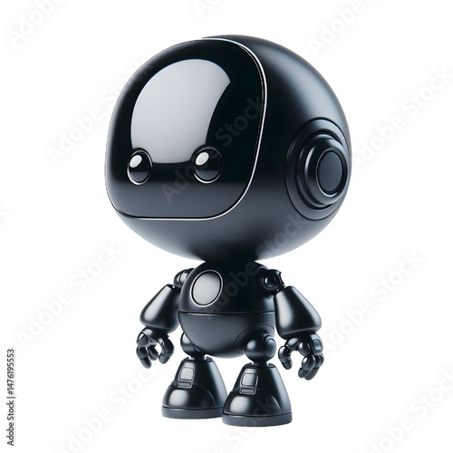 3D Cute black robot AI isolated on white background